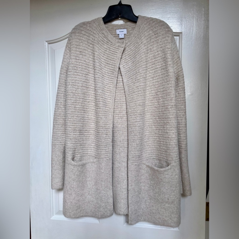 Women’s Textured Knit Open Cardigan Sweater Coat Oatmeal Beige XS